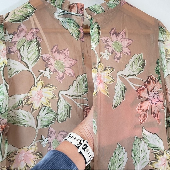 Princess Polly Boho Eden Bloom Tiered Mini Dress Floral Sheer Ruffle Tan Green 6 - Picture 10 of 11